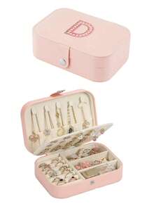 1个旅行首饰盒，26个字母装饰，您的专属符号，迷你首饰盒，PU皮革小首饰盒，多功能首饰盒，紧凑型首饰盒，首饰收纳盒，首饰储物盒，便携式旅行首饰盒，大容量首饰盒，简约首饰盒，化妆盒，化妆品收纳盒 - 粉紅色-1pc - 查看 15