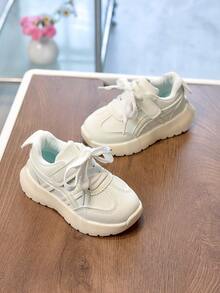 1 đôi giày thể thao cổ thấp unisex mới, chống mài mòn và chống trượt, giày chạy bộ cho trẻ em, giày casual thời trang đa năng cho học sinh, phù hợp cho mọi mùa. - Màu be - Xem 2