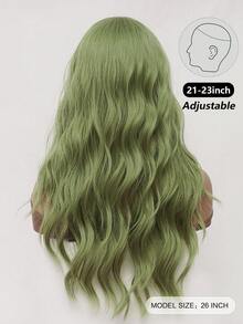 clouder Gothic Punk Green Long Wavy Curly Wig 26-Inch Center-Parted Bangs Heat-Resistant Synthetic Fiber Wig Women's Soft Voluminous Curls Suitable For Daily Cosplay, Street Style, Holiday Parties, Music Festivals, Y2K Aesthetic, Avant-Garde College Style, Modern Fashion Punk Looks - Green - View 4