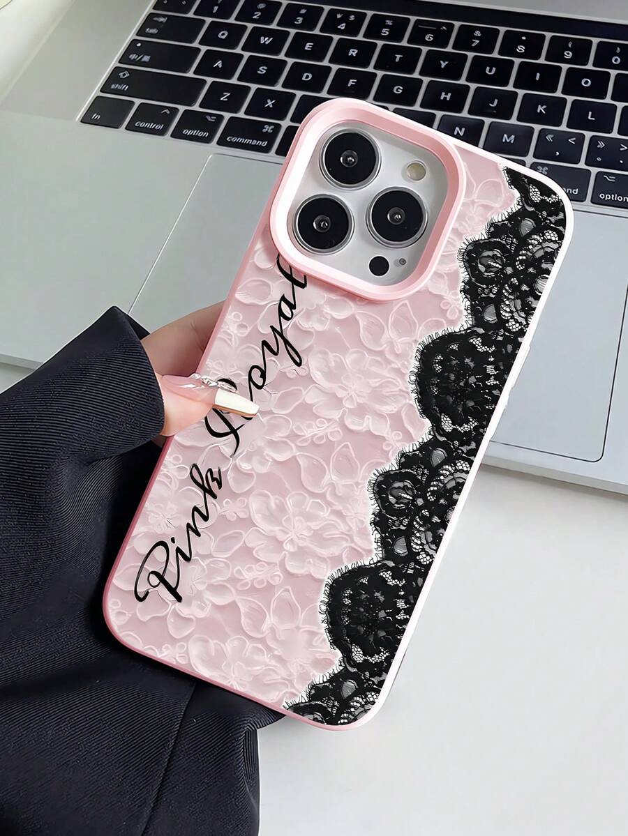 1pc Minimalist Personalized Black & White Lace Pattern Acrylic Mirror Soft Phone Case Compatible With IPhone 16/16Pro/16Plus/15/15ProMax/15Pro/11/12/13/14ProMax/12Mini/13Mini/11Pro/11ProMax/12Pro/12ProMax/13Pro/13ProMax/14Pro/14ProMax, Stylish & Creative - Multicolor - View 1