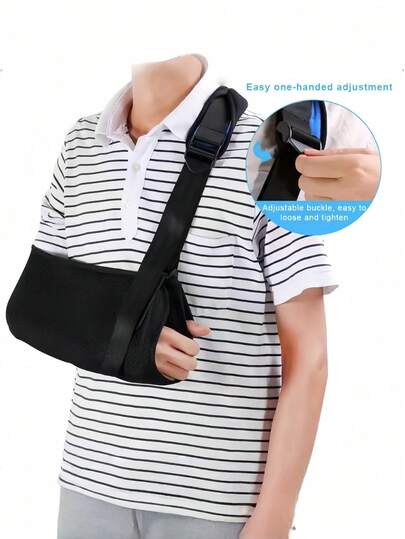 1pc Adjustable Adult Arm Sling, Black Shoulder Strap Arm Brace For Adult, Forearm Sling Shoulder Neck Wrist Support Brace For Arm Joint Dislocation, Breathable Adult Immobilizer