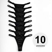 Microfiber Thong Panty Sets With Side Adjustment - 黑色 - 查看 9