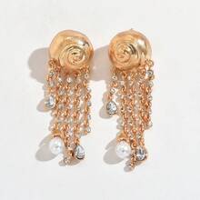 1 Pair Heavily Embellished Long Tassel Earrings, Personalized Luxury Niche Spiral Faux Pearl Earrings, Gift For Valentine's Day, Mother's Day, Birthday, Banquet, Party Wear - Multicolor - View 8