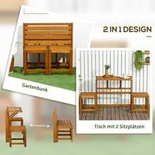 2-Seater Garden Bench, Combining Table And 2 Stools, Made Of Weather-Resistant Larch Wood With A Teak Look. - Orange - View 4