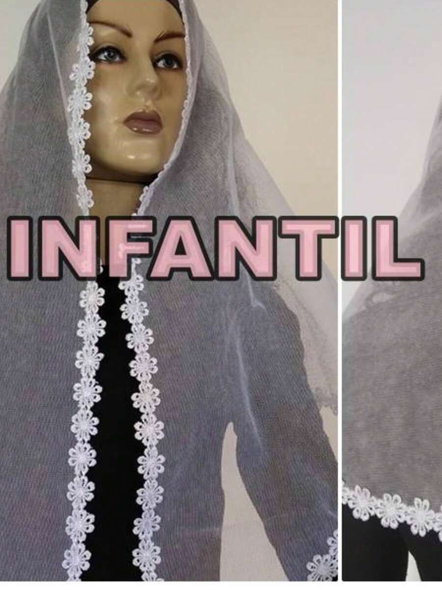 VÉU INFANTIL 4430   - FORMATO: BICO (2 PONTAS) ACOMPANHA O PORTA VÉU - Branco - Visão 1