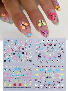 ملصقات أظافر بتصميم الأزهار والفراشات ثلاثية الأبعاد 12 تصميم/ورقة، ورود ملونة وزاهية، أقحوان، فراشات، قلوب، دانتيل، خطوط، بتلات، أوراق، طباعات زهرية، رسوم كرتونية للربيع والصيف، ملحقات فنون الأظافر لاصقة ذاتيًا للسيدات والفتيات، هدايا - متعدد الألوان - مشاهدة 8