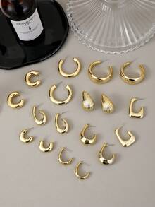 1-10 Pairs New Plated Gold, Exaggerated, Fashionable Texture, Asymmetrical Shape, Geometric Resin Clip-On Earrings, Suitable For Daily Gatherings And Dates