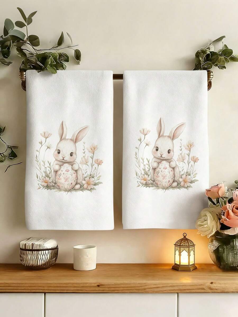 2pcs/4pcs Easter Bunny Pattern Kitchen Towels, Easter Egg Pattern Bathroom Towels, Easter Outdoor Party Towels, Easter Home Decor, Easter Kitchen Decor, Modern Style, Quick Dry, Super Soft Microfiber Material, Rectangular, 15.75IN*23.62IN/40*60CM Digital Printing Pattern, Suitable For Outdoor Party Decoration, Holiday Gifts - Multicolor - View 1