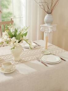 1pc 100% Polyester Faux Linen Fabric Vintage Solid Color Tablecloth With Tassels, Minimalist & Elegant, Suitable For Kitchen, Dining Table, Desk, Vanity, Decor, Home Decoration, Floral Table Cloth, Living Room, Bedroom, Yard, Indoor Outdoor, Outdoor Furniture, Camping, Villa, Holiday, Party, Family Gathering, Festival Decoration, Party Wedding Decorations, Multiple Sizes Available, All Season Use - Beige - View 12