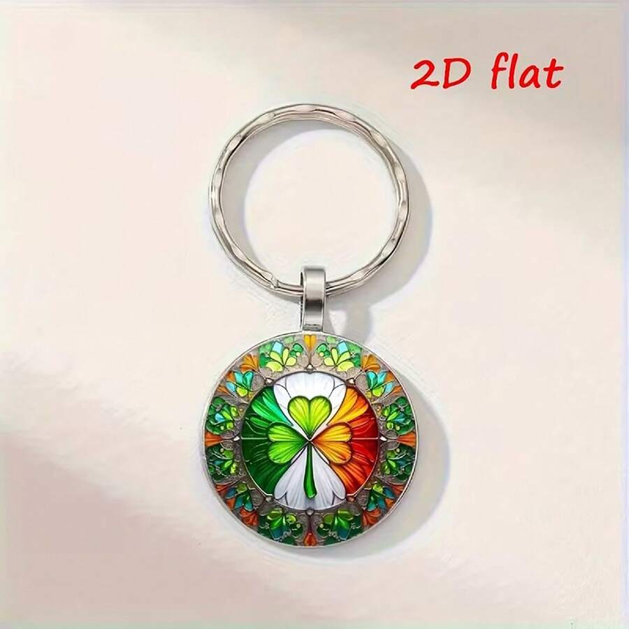 1pc Clover Lucky Charm Faux Gemstone Keychain, Vibrant Glass Keyring, Perfect Gift For Friends And Family - Multicolor - View 1
