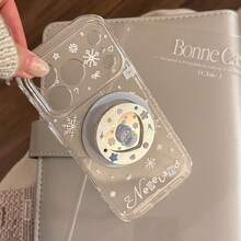 GUCADI 1pc Transparent Magnetic Holder With White Snowflake & Silver Snowman, Magnetic Holder With Glitter Snowman Suitable Compatible With Iphone 17 Pro Max, 16, 13 Soft Case, Creative, Retro, Geometric, Korean Style, Minimalist, Niche, Ins Style - Clear - View 6