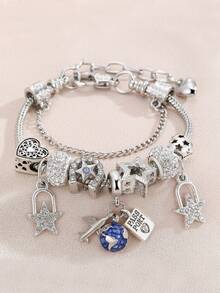 1pc European & American Style DIY Beaded Bracelet With Airplane & Suitcase Pendant, Suitable For Daily Wear As Gift For Friends - Multicolor - View 10