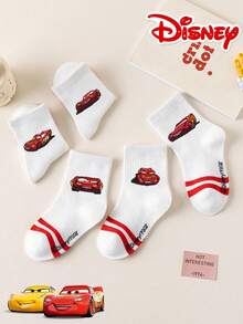 Disney 5双装儿童提花中筒袜，汽车图案，运动黑白双条纹，可爱独特的卡通设计，时尚休闲舒适透气，红色双条纹学生袜，适合日常穿着、返校和节日礼物，袜子 - 彩色 - 查看 9