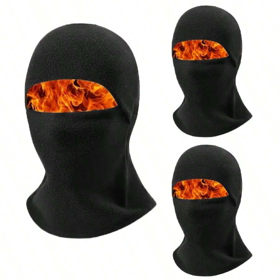 3pcs Unisex Winter Knitted Knitted Felt Beanie Hats, Warm Lining - Thick Winter Mask - View 1