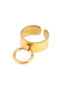 1pc Stainless Steel Rings For Women Round Charms Rings Men Open Rings Female Jewelry Gift - Golden Yellow - - View 6