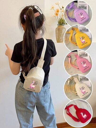 1个装幼儿腰包糖果收纳袋运动包胸包单肩包斜挎包简约轻便便携拉链日常钱包旅行度假户外购物运动派对超市礼物朋友生日礼物纯色尼龙可爱卡通羊驼字母图案时尚休闲包学生男孩女孩青少年女朋友旅行配件
