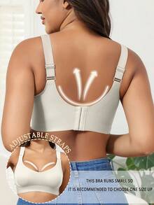 4-Piece Plus Size Bra, Seamless Breathable Wireless Sports Bra For Women - Full Coverage Design, Anti-Slip Material, With Lifting And Support Functions, Comfortable To Wear, Ribbed Details, Made Of Nylon And Elastic Fiber Blend, Hand Wash. Elegant Solid Color Design.Plus Size Lingerie - 彩色 - 查看 3