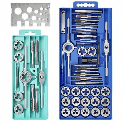 12pcs Metric Hand Tap And Die Set - M3-M12 Thread Plug Gauge Straight Flute Taps, Metal Thread Processing, Thread Cutting Tools, Suitable For Internal And External Thread Processing, Household Essential
