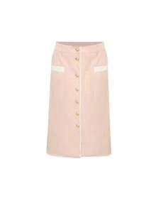 Women's Casual Elegant Daily Versatile High Waist Slimming Metal Button Front Slit Design Contrast Trim Straight Skirt, Pink, Spring/Summer - Pink - View 5