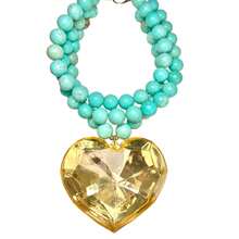2026 Turquoise Beaded Resin Crystal Stone Exaggerated Charm Heart Women Pendant Accessory Elegant Agile Necklace, Gold-Plated Light Luxury Jewelry Gift - Love - View 3