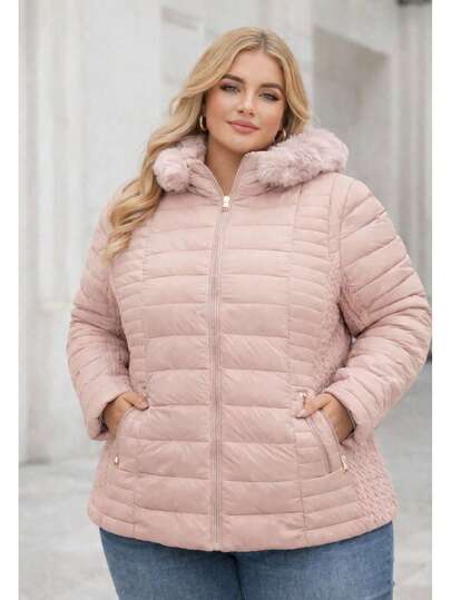 Jaqueta Feminina Plus Forrada Size Impermeaviel  Casual    Tecido    Zíper    puffer  Diário    inverno