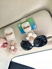 1 pieza Clip universal para gafas de sol de visera de coche con diseño de girasol, hecho de material de PU, soporte para gafas de coche, accesorio de decoración interior, estante de almacenamiento de gafas - Multicolor - Ver 6