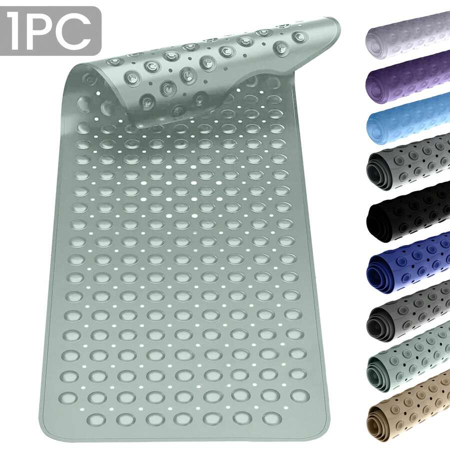 1pc Bath Mat - Lux Decor Non-Slip Durable PVC Tub Mat With Suction Cups And Drainage Holes - 40x16 Inches- For Shower And Bathtub Comfort, Roll-Up Storage, Home Decor, Back To School, Graduation Gifts-, Spring Cleaning Upgrade, Valentine's Day Spa Feel, Safety First, Quick Dry Surface, Mold Resistant, Easy Clean, Comfortable Standing, Shower Essential, Bathtub Safety, Bathroom Upgrade, Daily Use Mat, Home Basic, Family Use, Everyday Living - 薄荷綠 - 查看 1