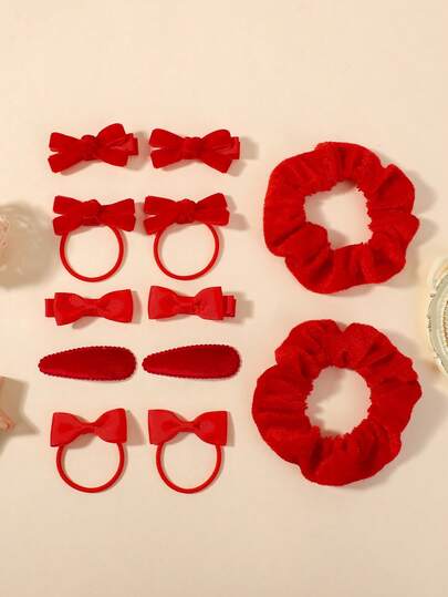 12pcs Red Cute Bow Hair Clips - Fashionable Design, Suitable For Various Hairstyles And Occasions. Minimalist Style Fits Girls And Teenagers, Perfect Accessory For School, Party Or Casual Wear. Best Gift Choice.