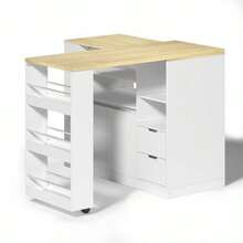 Kitchen Island With Extendable Worktop, 115cm Long Storage Island With Shelves On Three Sides And Two Drawers, Coffee Corner, Extendable Wooden Dining Table, Ideal For Dining Rooms And Home Bars - 白色 - 查看 5