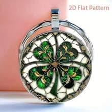 1pc Synthetic Gemstone Keychain With Vintage Floral And Clover 2D Pattern, Compact And Cute, Suitable For Everyday Use - Multicolor - View 3