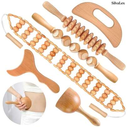 Herramienta de masaje de madera SilvaLex, masajeador corporal completo, masajeador de mano, masajeador de pierna, masajeador de hombro, masajeador de cuello, masajeador facial, masajeador de espalda, masajeador de cintura, masaje muscular corporal completo, masaje multifuncional para diferentes partes del Body, herramienta de relajación corporal, adecuada para uso doméstico, se puede regalar a familiares, amigos, compañeros de clase, novia