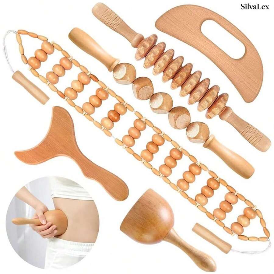 SilvaLex 木制按摩工具,全身按摩器,手部按摩器,腿部按摩器,肩部按摩器,颈部按摩器,面部按摩器,背部按摩器,腰部按摩器,全身肌肉按摩器,针对不同身体部位的多功能按摩,身体放松工具,适合家庭使用,可作为礼物送给家人、朋友、同学、女朋友 - 杏色 - 查看 1