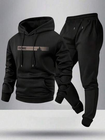 Hombre008 Conjunto de Sudadera con Capucha y Pantalón Deportivo de Lujo para Hombre y Mujer, Tela de Suave, Corte Cómodo, Pantalón con Puños de Canalé Elásticos, Conjunto Entero Negro, Envío desde México, Ideal para Uso Diario y Actividades Casuales