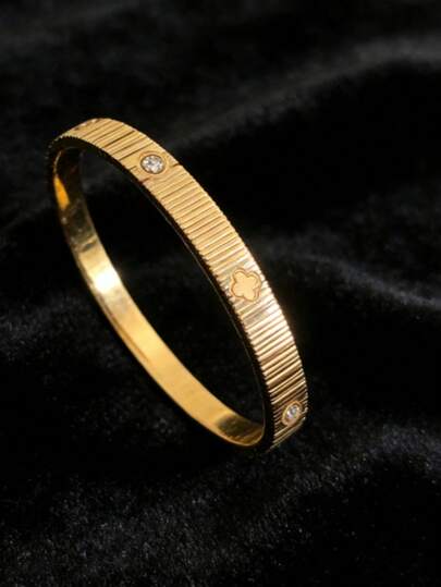 2026 New Fashion Waterproof & Fade-Resistant Titanium Steel Rhinestone Four-Leaf Flower Bracelet, Mother's Day/Valentine's Day Gift, Gift For Wife, Girlfriend, Daughter