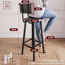 Bancos para Barra,Juego de 2 Taburetes de Bar,Bancos para Barra de Cocina de Madera de Hierro Vintage,Silla Alta 96 CM para Bar,Cocina,Restaurante,Banco Alto con Tapizado de PU. (Gris) - Negro - Ver 5