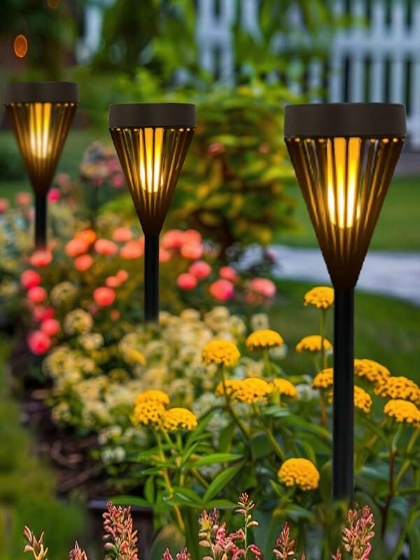 1/2pcs Solar Path Lights, Solar Flame Lights, Solar Lawn Lights, Solar Yard Lights, LED Flickering Flame Outdoor Landscape Lights, Suitable For Garden Decor, Garden Paths, Walkways, Driveways And Patios, Applicable For Halloween, Christmas, Party Decoration