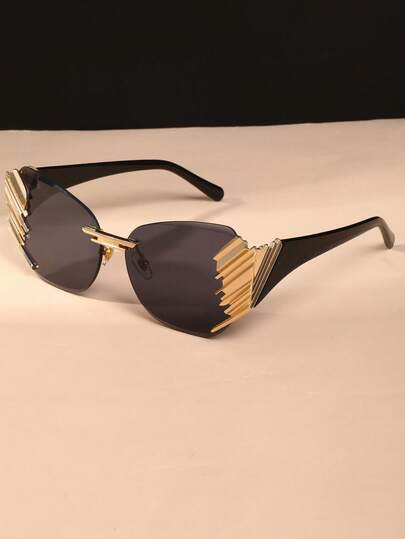 New Fashionable Frameless Metallic Polygon Retro Fashion Glasses, High Quality Versatile For Daily Wear, Street Style, Unisex For Beach And Vacation