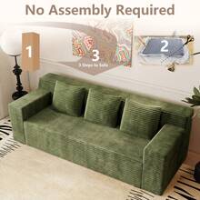 71" Love Seat Couches, Corduroy Boneless Loveseat With Deep Seats, 2 Seat Couch Apartment Size Couch With 3 Pillows&Side Pockets For Bedroom, Office, No Assembly Required - 綠色 - 查看 3