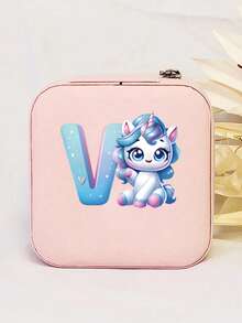 1个个性化独角兽字母印花皮革首饰戒指盒，拉链首饰盒，情人节礼物 - 彩色 - 查看 29