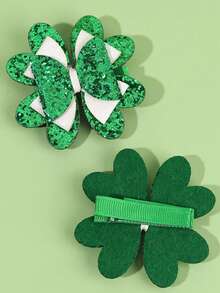 2pcs Green Glitter Hair Bows For Girls Cute Hair Clips St. Patrick's Day Theme Party Hairpins Side-Parted Bangs, Side Hair, Ponytail Barrettes Girls Teens Hair Accessories - Green - View 5