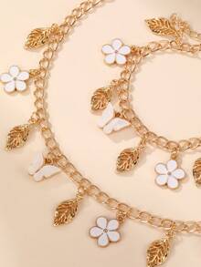 1pc/2pcs Girls Flower, Butterfly, Leaf Pendant Bracelet Necklace Set - Multicolor - View 5