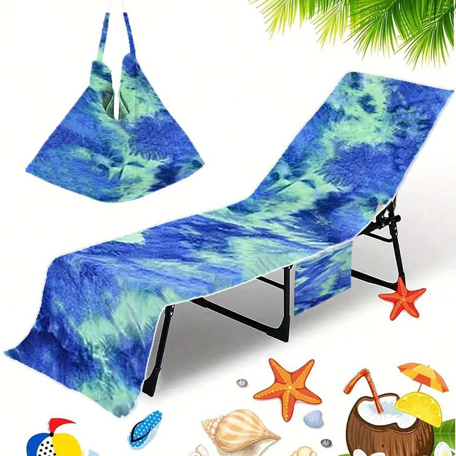 Portable Swimming Pool Beach Sunbathing Lounge Chair Cover With Pocket, Super Soft Microfiber Travel Lounge Chair Towel Cover, Quick Dry - Color - View 1