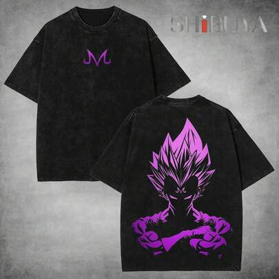 Camisetas vintage Majin VGT V2 Dragon.BZ vintage unisex de gran tamaño, lavadas con ácido, de algodón pesado, ropa gráfica para hombres, ropa sutil de anime, streetwear.