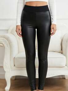 High-Waisted, Slimming, Lifting, Solid Color, Minimalist, Fitted, Sexy, Casual, Daily, Commute, Shopping, Date Women's Leggings - Black - View 1