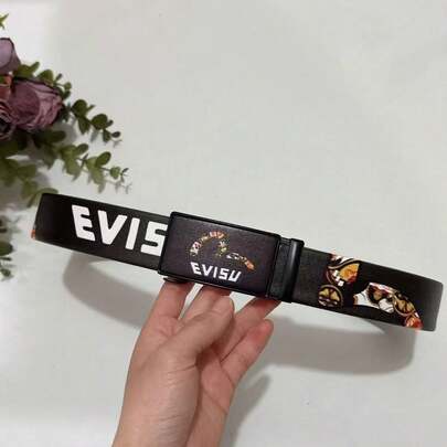 Men's New Automatic Buckle Casual Belt With Card Slots, Student Fashion Jeans Belt, Versatile Graffiti & Cartoon Design, Suitable For All Seasons