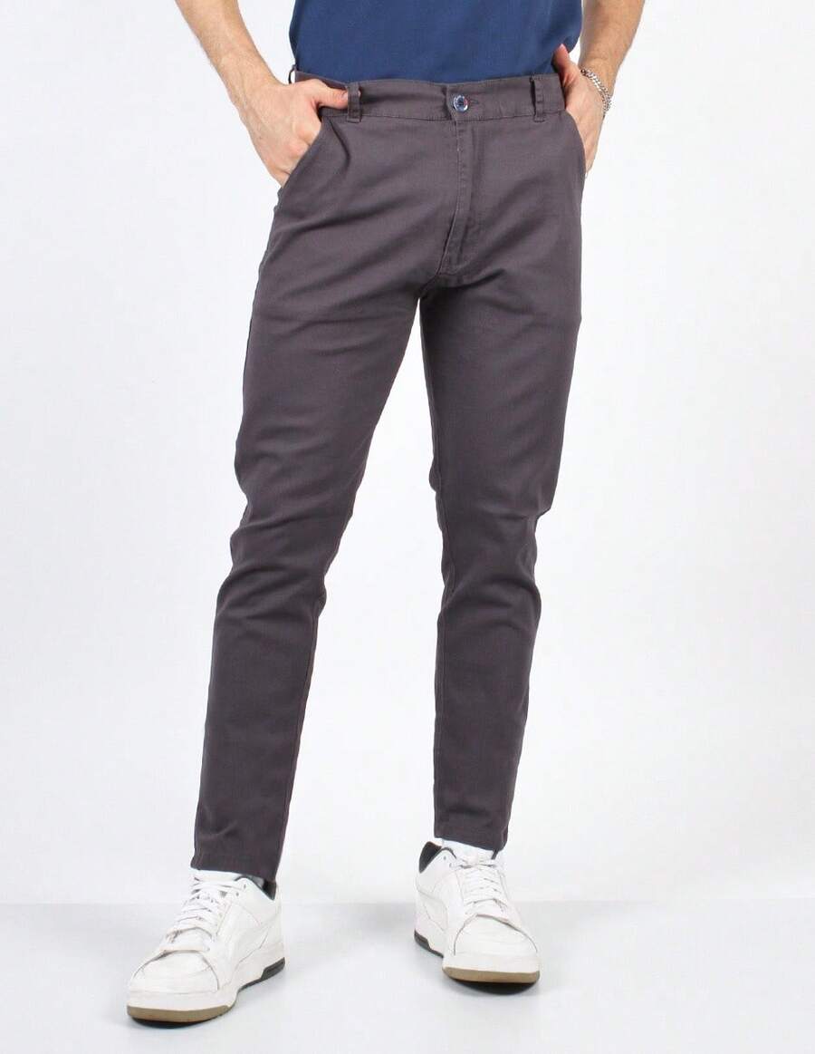 Pantalon De Gabardina Casual Strech Hombre Skinny - Gris Pedernal - Ver 1