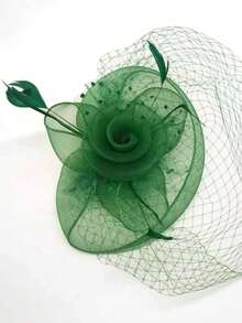 1 Peça Chapéu Fascinator Vintage Feminino dos Anos 20, 30 e 50, Peça de Cabeça Encantadora com Laço, Véu Floral, Adequado para Casamento, Chá da Tarde, Dia de São Patrício - Verde - Visão 6