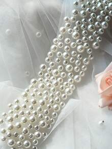 1pc Pearl Decor Bridal Veil, Can Be Used As Waistband, Cute & Elegant, Suitable For Women's Daily Dress, Attending Events, Parties, Balls - Milky - View 3