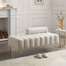 Mikibama 53.2" Width Ottoman Bench, Teddy Upholstered Modern Loveseat Sofa With Metal Legs, Comfy Love Seat Couches With Adjustable Backrest, End Of Bed Bench For Bedroom, Entryway - 米色 - 查看 1