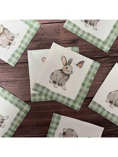 20 chiếc/gói Khăn ăn hình thỏ Phục Sinh, khăn giấy 3 lớp với họa tiết thỏ và bướm, khăn ăn trang trí mùa xuân tươi mát, thích hợp cho các bữa tiệc, nhà hàng, lễ Phục Sinh, đám cưới, sinh nhật.